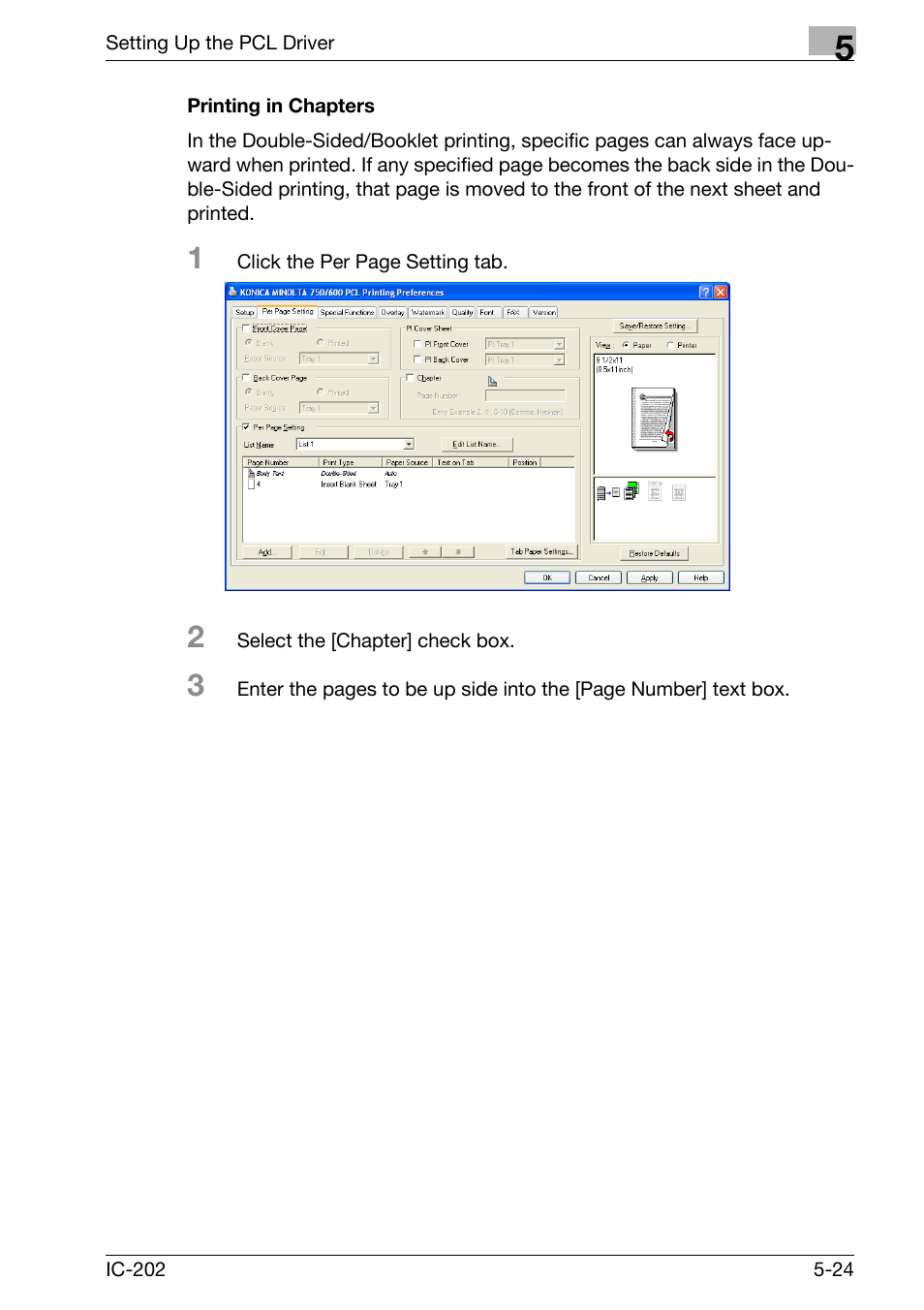 Printing in chapters -24 | Konica Minolta bizhub 750 User Manual | Page 159 / 420