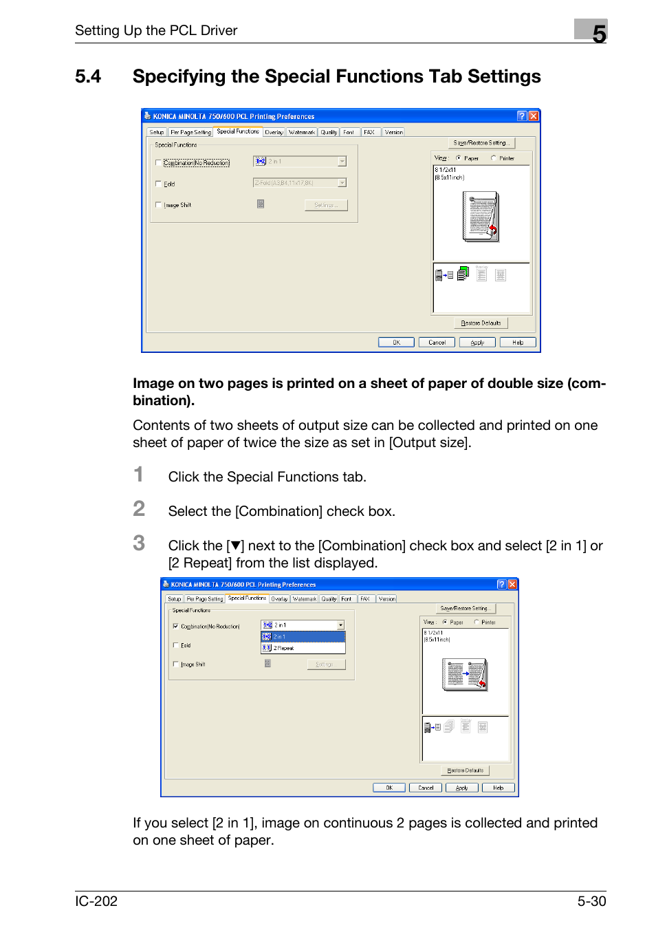 4 specifying the special functions tab settings, Specifying the special functions tab settings -30 | Konica Minolta bizhub 750 User Manual | Page 165 / 420