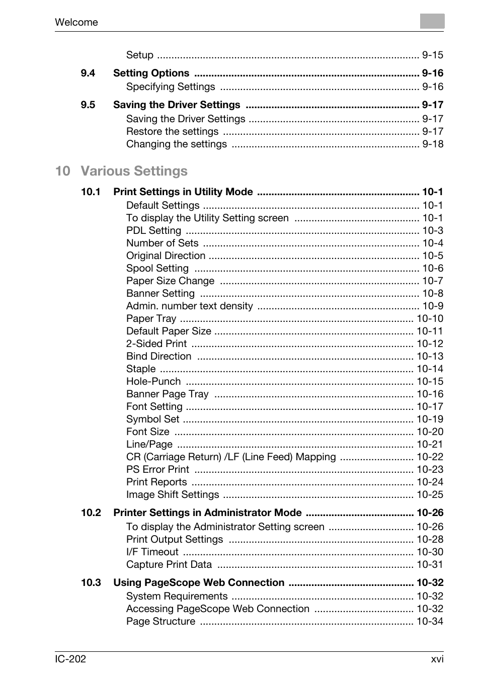 10 various settings | Konica Minolta bizhub 750 User Manual | Page 17 / 420