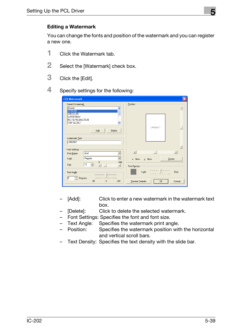 Editing a watermark -39 | Konica Minolta bizhub 750 User Manual | Page 174 / 420