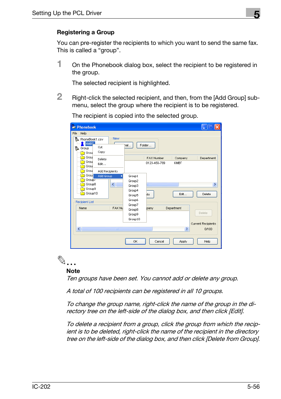 Registering a group -56 | Konica Minolta bizhub 750 User Manual | Page 191 / 420