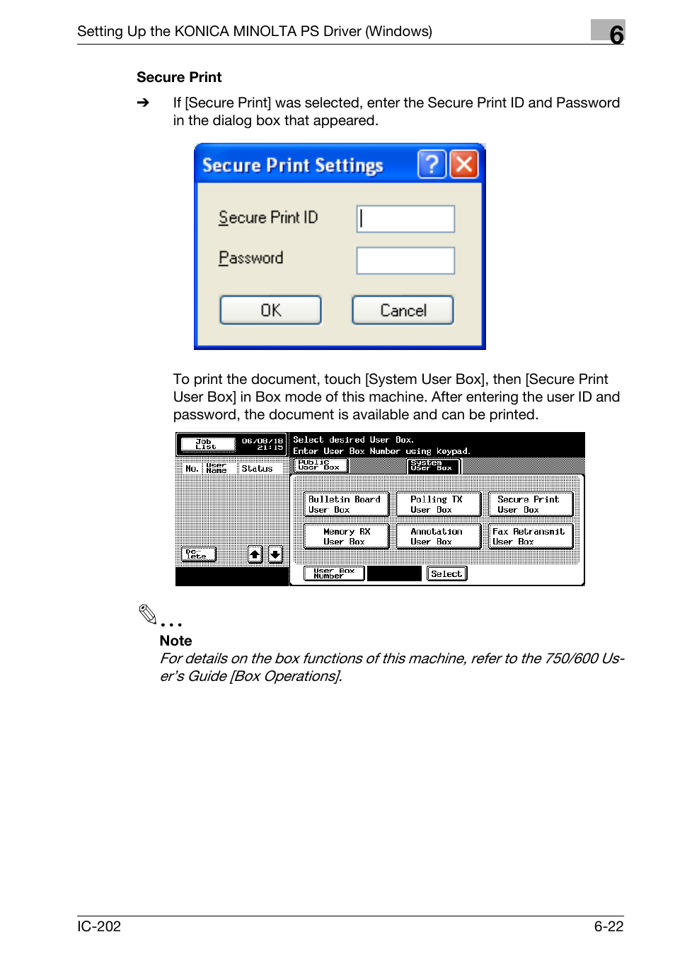 Secure print -22 | Konica Minolta bizhub 750 User Manual | Page 218 / 420