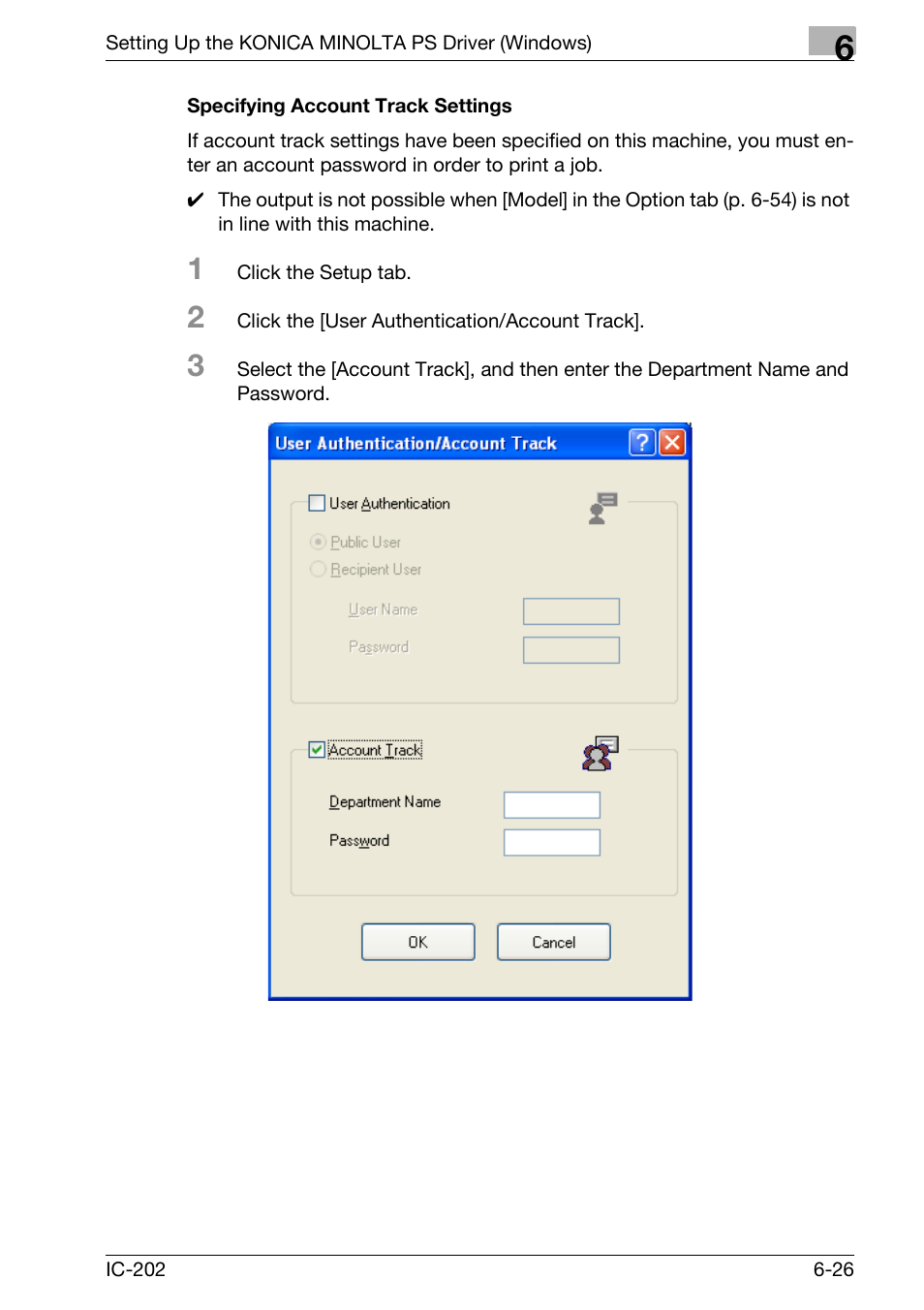 Specifying account track settings -26 | Konica Minolta bizhub 750 User Manual | Page 222 / 420