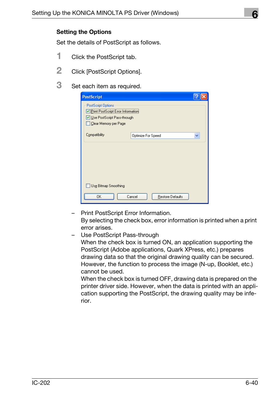 Setting the options -40 | Konica Minolta bizhub 750 User Manual | Page 236 / 420