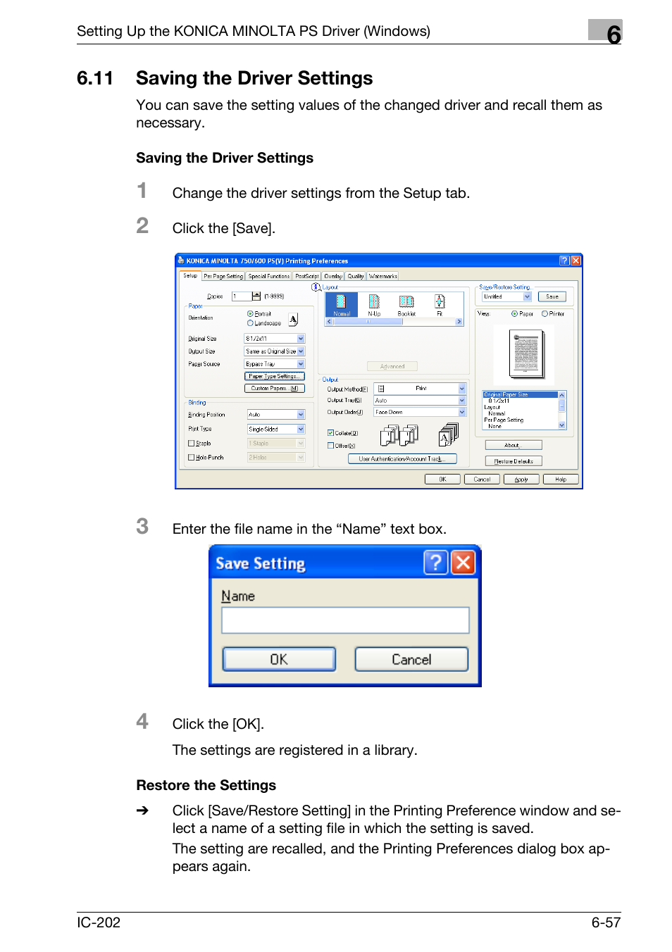 11 saving the driver settings, Saving the driver settings -57 | Konica Minolta bizhub 750 User Manual | Page 253 / 420