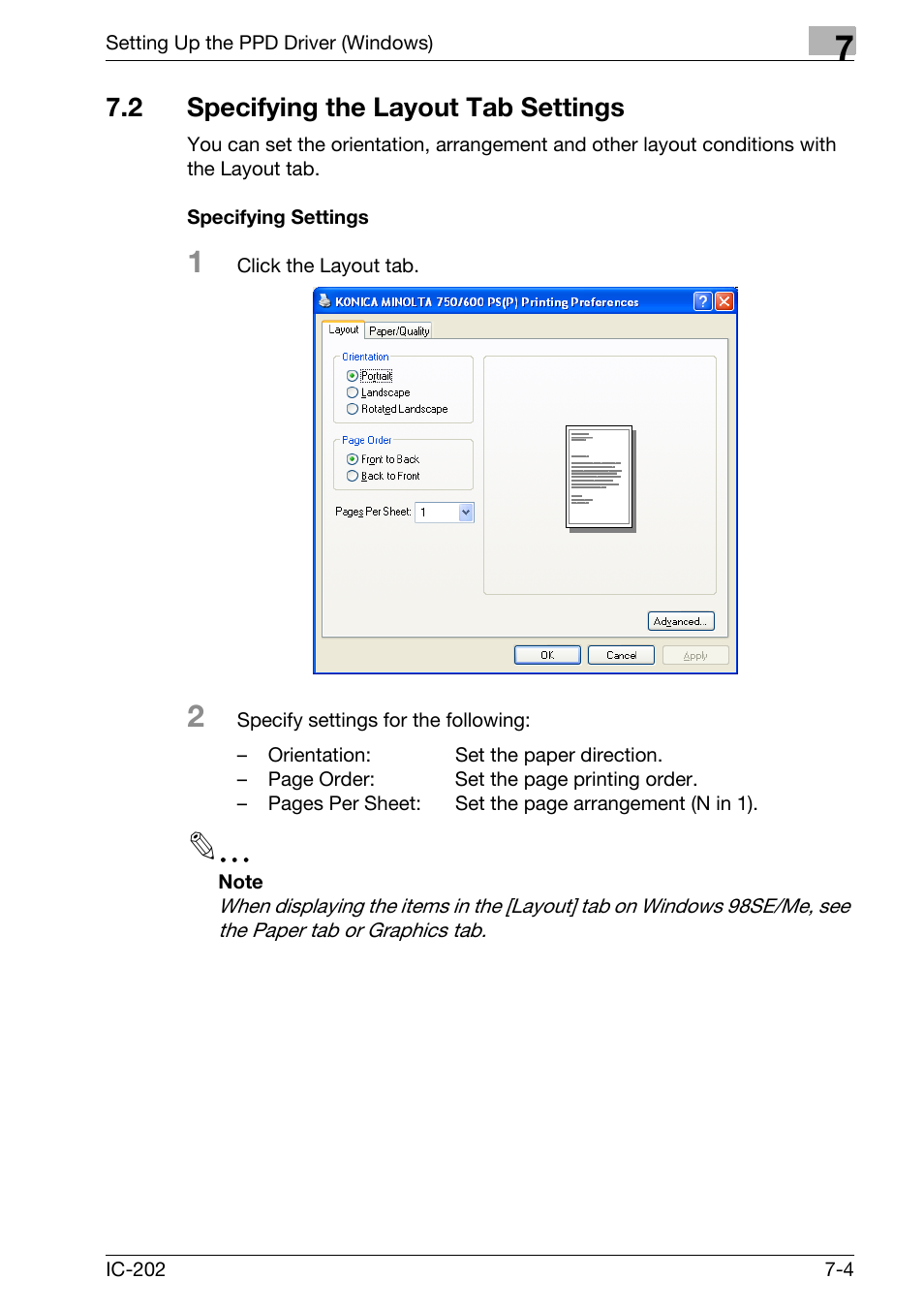 2 specifying the layout tab settings, Specifying the layout tab settings -4, Specifying settings -4 | Konica Minolta bizhub 750 User Manual | Page 258 / 420