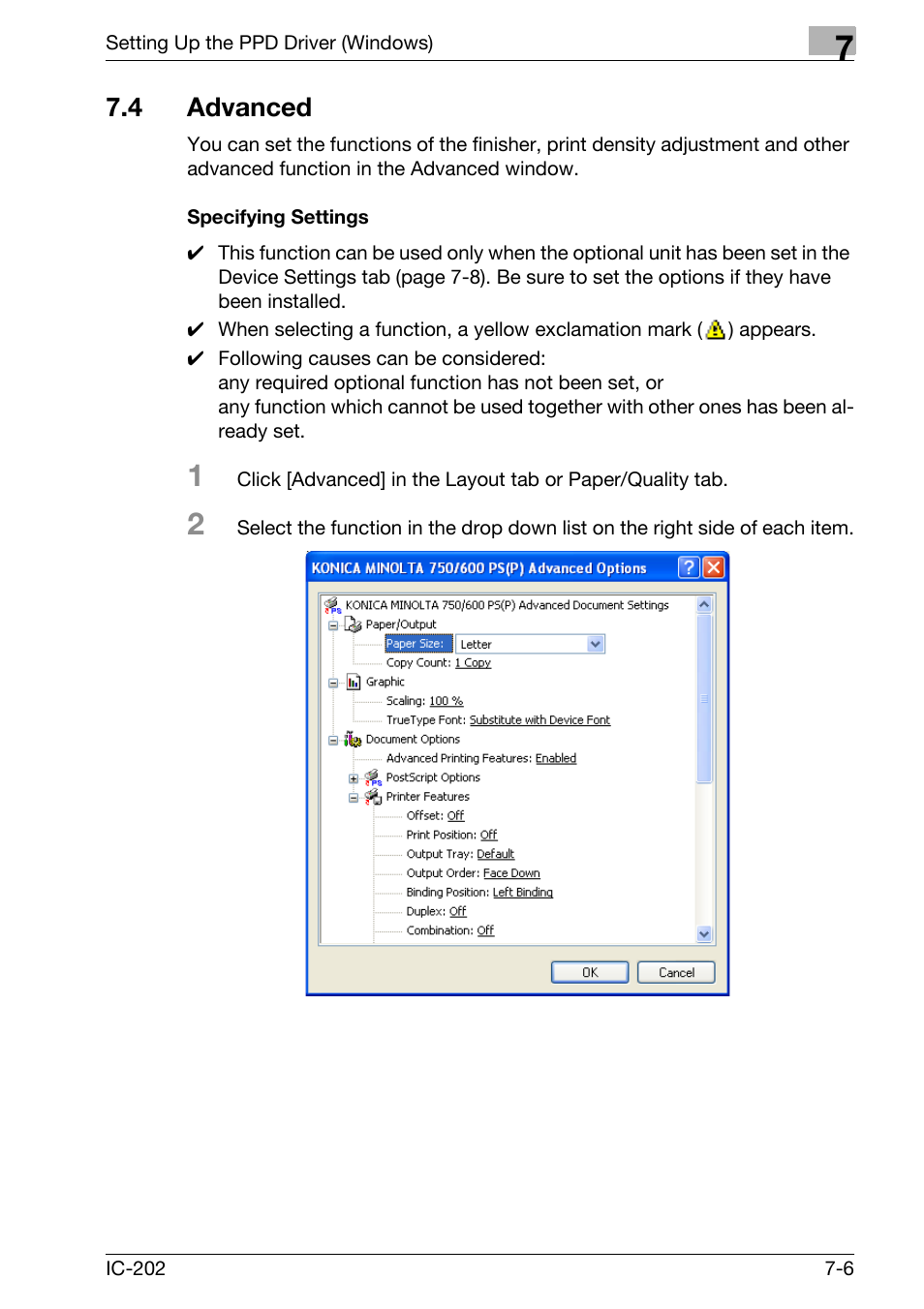 4 advanced, Advanced -6, Specifying settings -6 | Konica Minolta bizhub 750 User Manual | Page 260 / 420