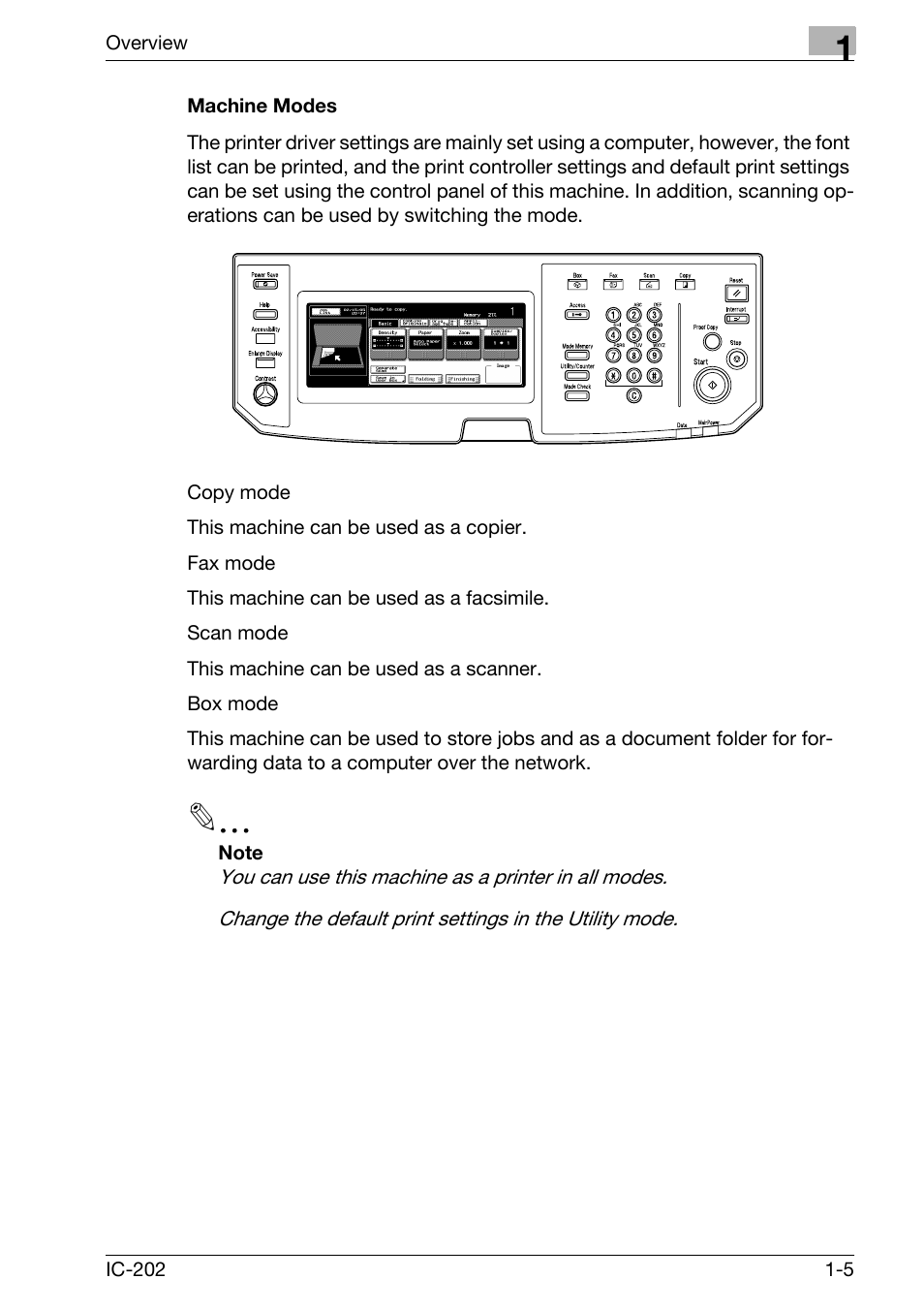 Machine modes -5 | Konica Minolta bizhub 750 User Manual | Page 27 / 420