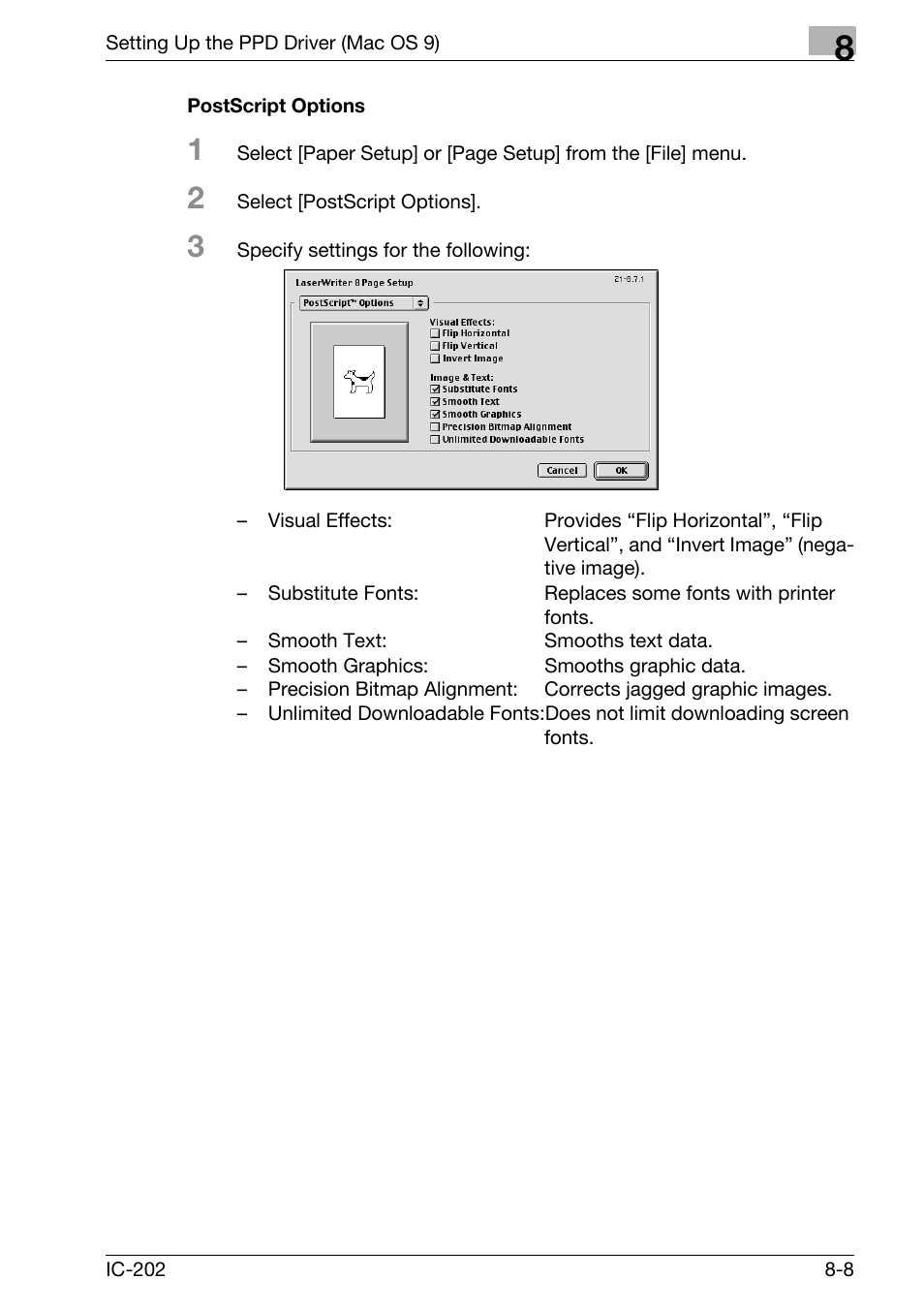 Postscript options -8 | Konica Minolta bizhub 750 User Manual | Page 271 / 420