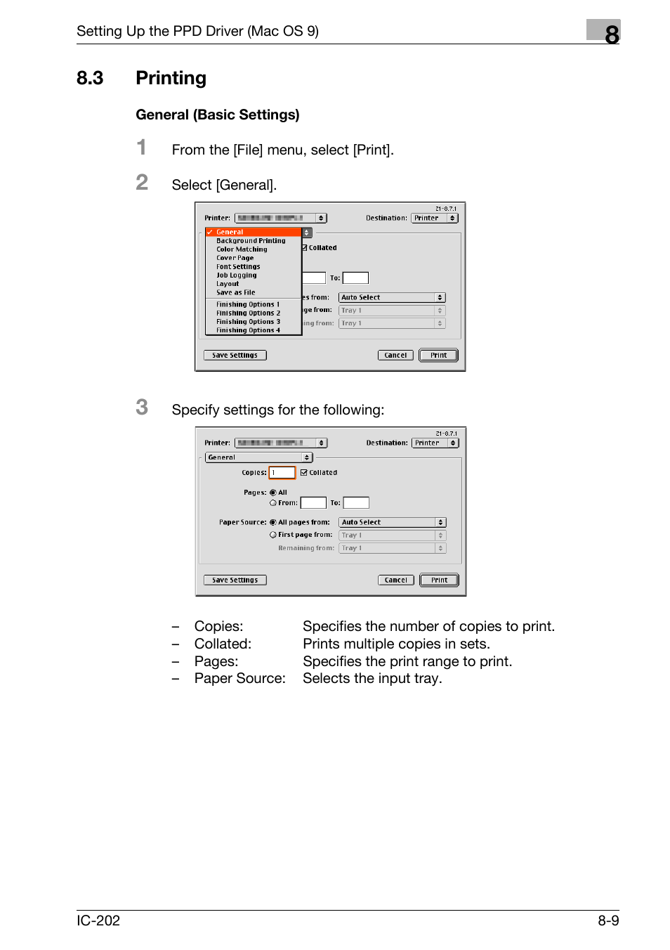 3 printing, Printing -9, General (basic settings) -9 | Konica Minolta bizhub 750 User Manual | Page 272 / 420