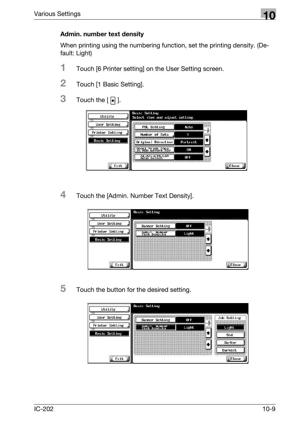 Admin. number text density -9 | Konica Minolta bizhub 750 User Manual | Page 303 / 420