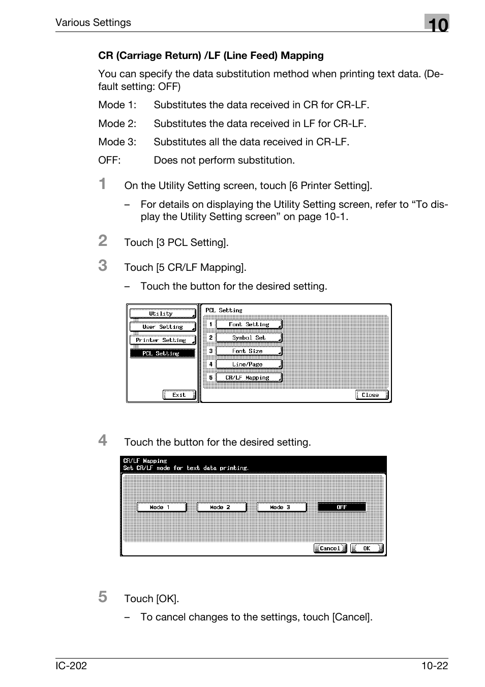 Cr (carriage return) /lf (line feed) mapping -22 | Konica Minolta bizhub 750 User Manual | Page 316 / 420