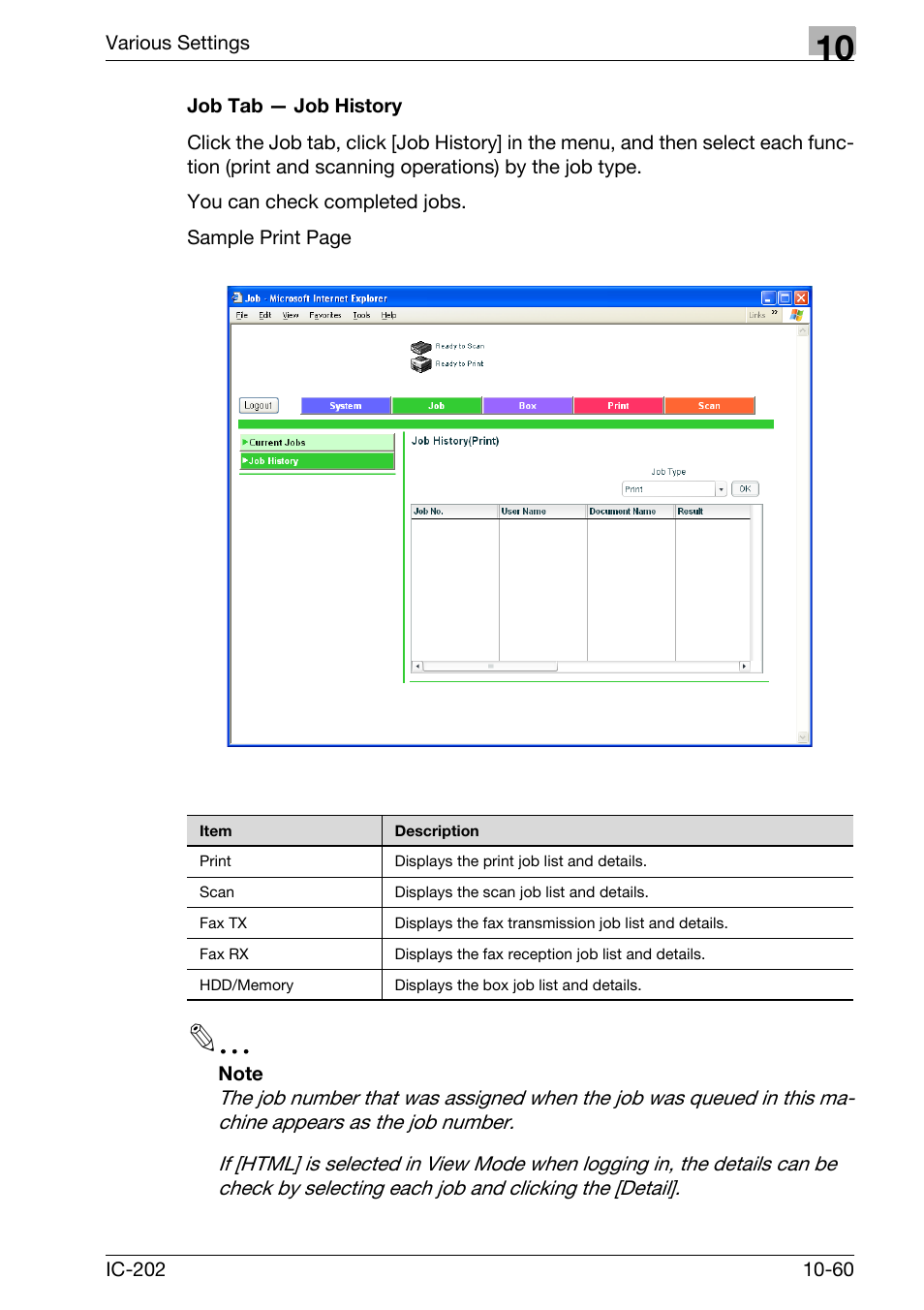 Job tab — job history -60 | Konica Minolta bizhub 750 User Manual | Page 354 / 420