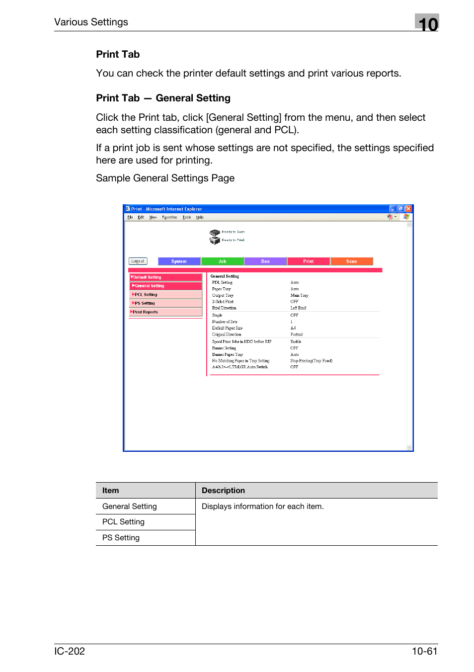 Print tab -61 print tab — general setting -61 | Konica Minolta bizhub 750 User Manual | Page 355 / 420