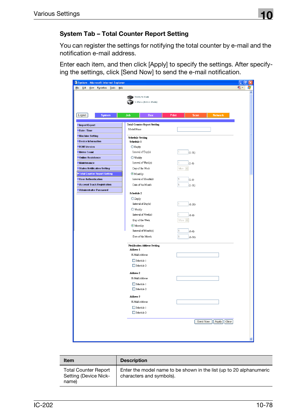 System tab – total counter report setting -78 | Konica Minolta bizhub 750 User Manual | Page 372 / 420