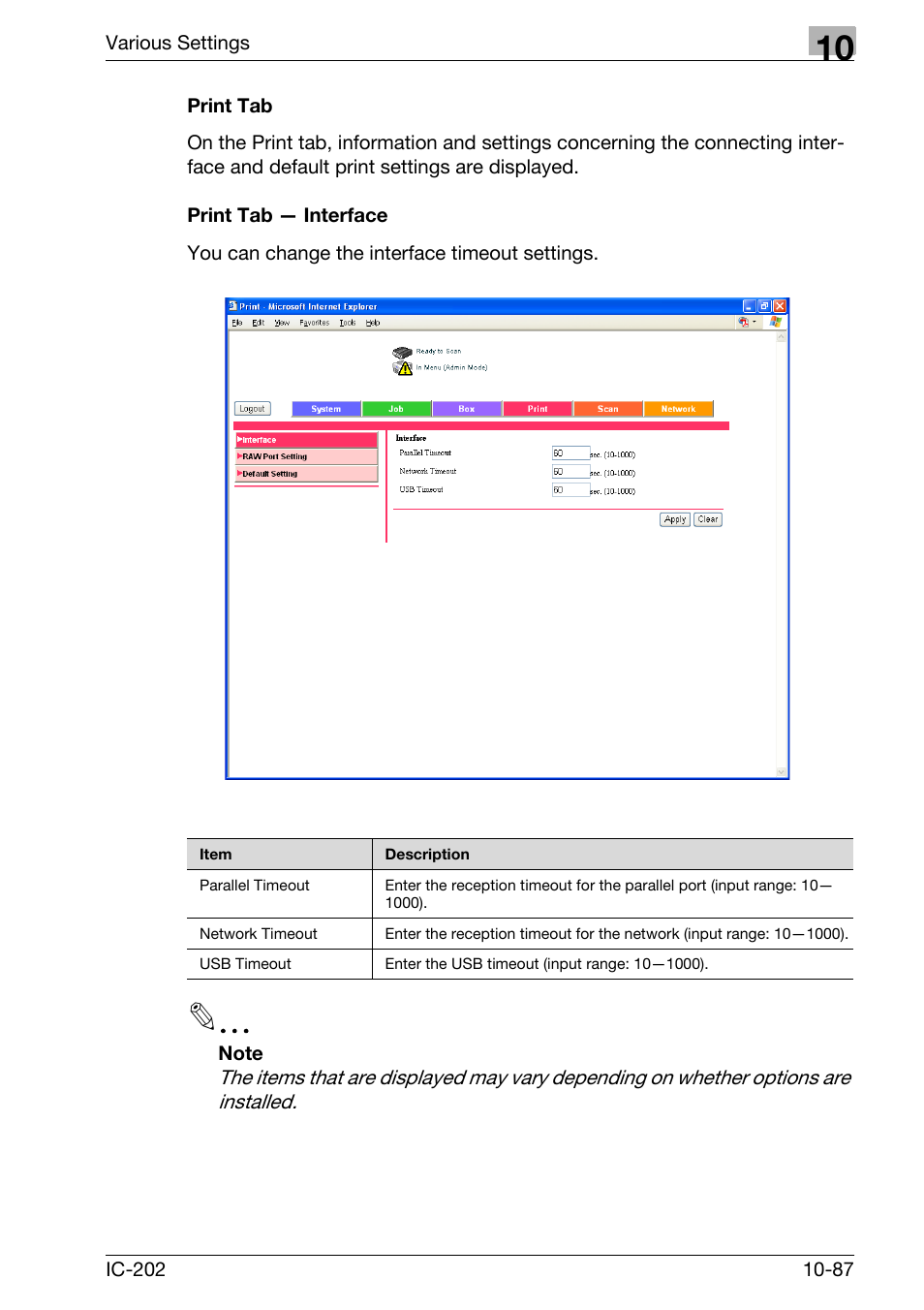 Print tab -87 print tab — interface -87 | Konica Minolta bizhub 750 User Manual | Page 381 / 420