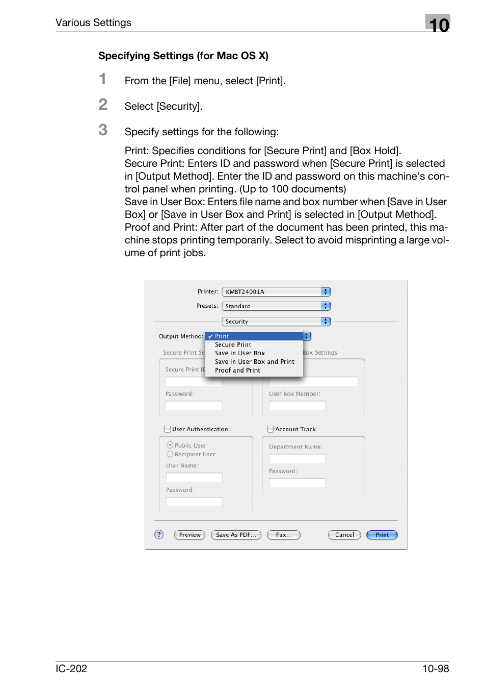 Specifying settings (for mac os x) -98 | Konica Minolta bizhub 750 User Manual | Page 392 / 420