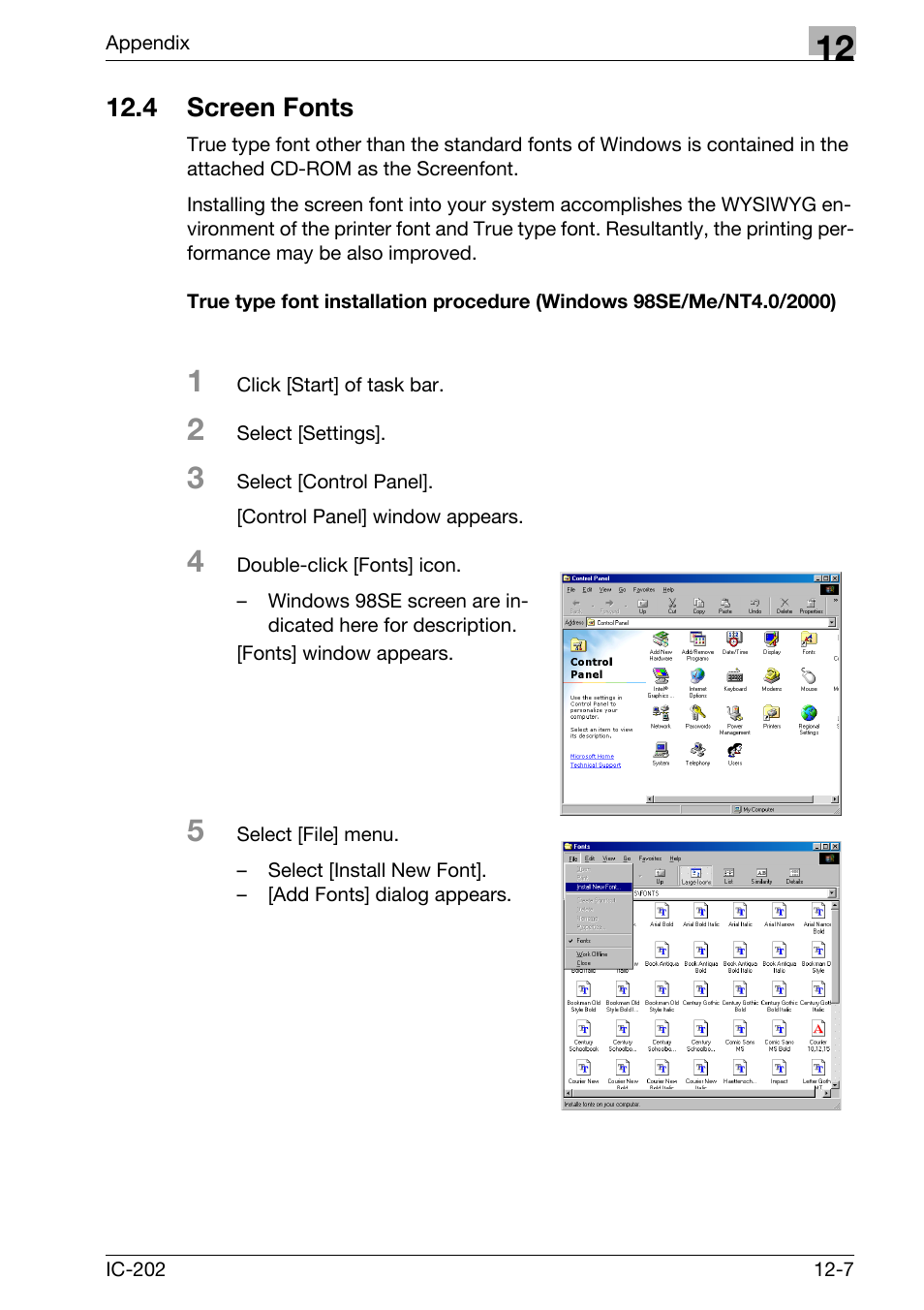 4 screen fonts, Screen fonts -7 | Konica Minolta bizhub 750 User Manual | Page 408 / 420