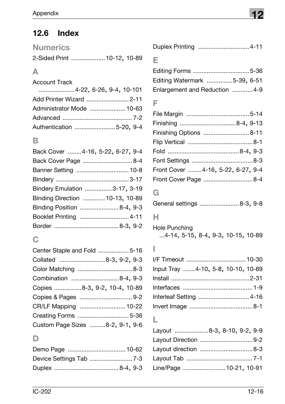 6 index, Index -16, 6 index numerics | Konica Minolta bizhub 750 User Manual | Page 417 / 420