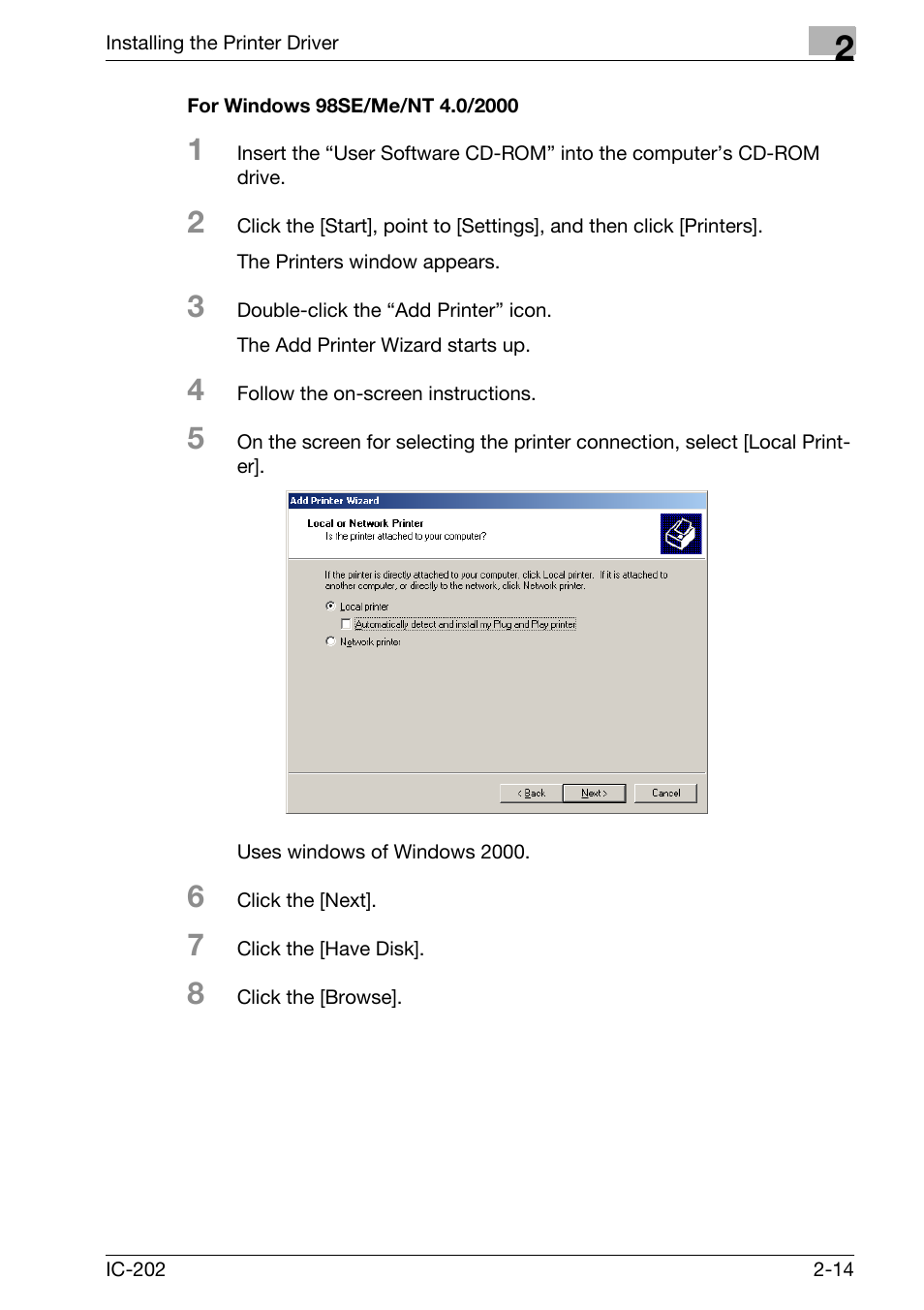 For windows 98se/me/nt 4.0/2000 -14 | Konica Minolta bizhub 750 User Manual | Page 49 / 420