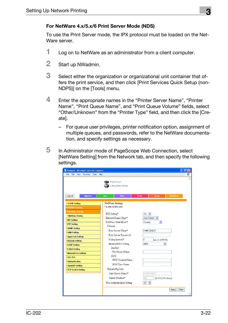 For netware 4.x/5.x/6 print server mode (nds) -22 | Konica Minolta bizhub 750 User Manual | Page 96 / 420