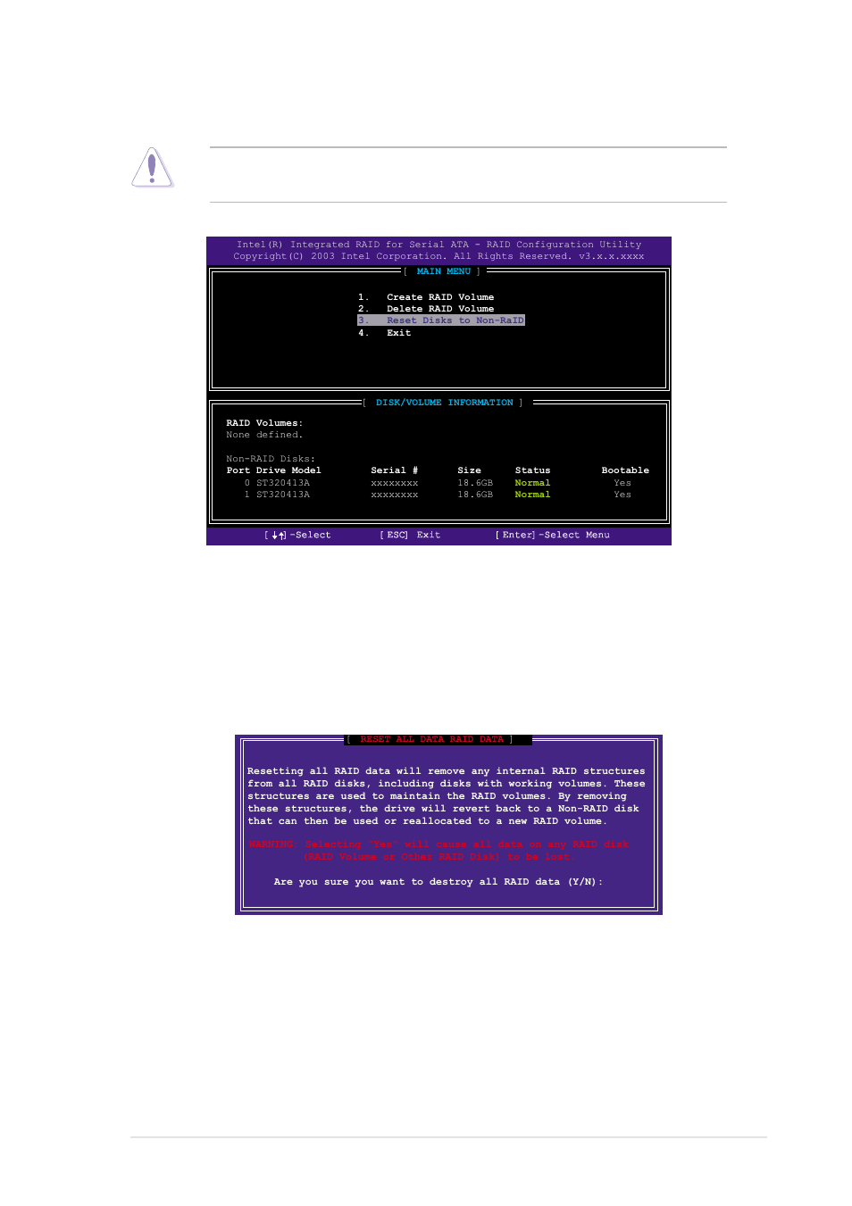 6 resetting a raid to non-raid | Asus P4C800-E User Manual | Page 147 / 149