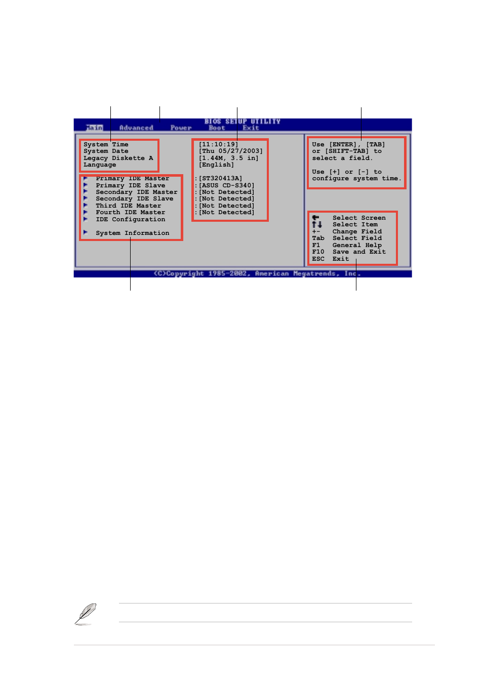 2 menu bar, 1 bios menu screen, 3 navigation keys | Asus P4C800-E User Manual | Page 75 / 149