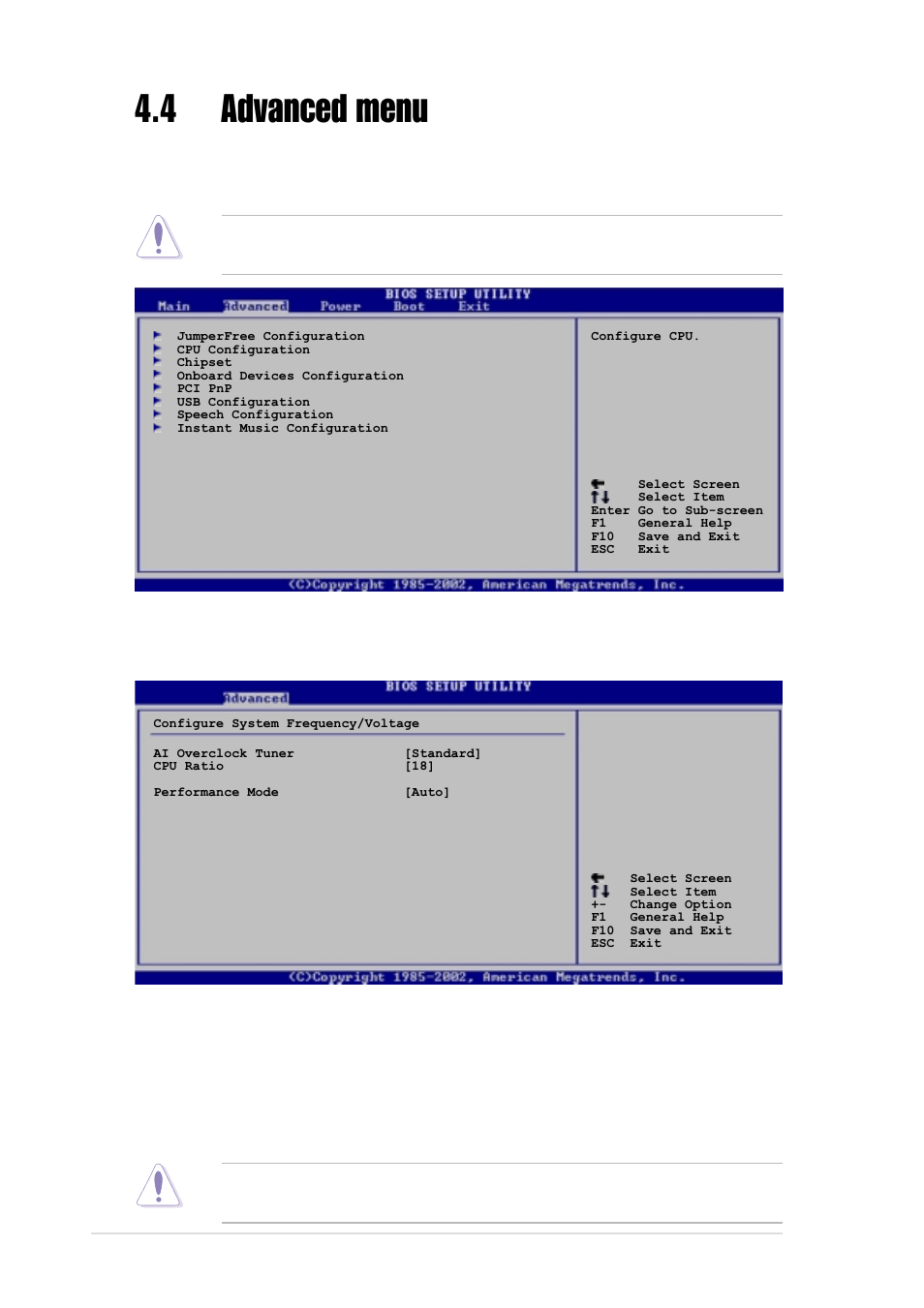 4 advanced menu, 1 jumperfree configuration | Asus P4C800-E User Manual | Page 82 / 149