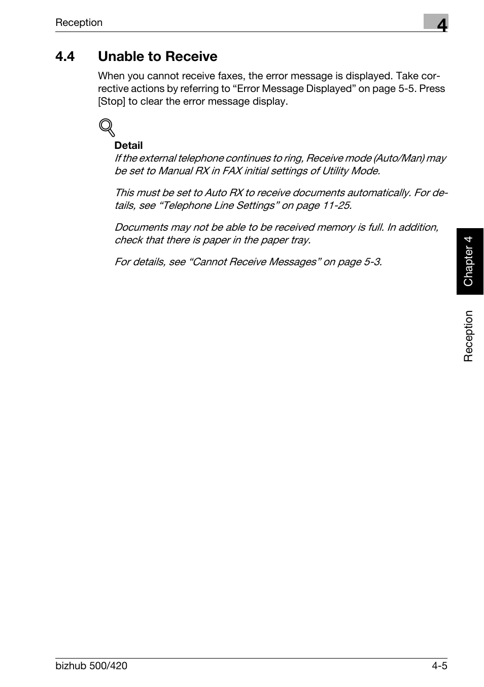 4 unable to receive, Unable to receive -5 | Konica Minolta bizhub 420 User Manual | Page 100 / 346