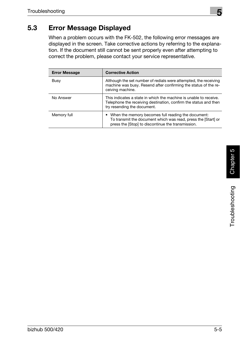 3 error message displayed, Error message displayed -5 | Konica Minolta bizhub 420 User Manual | Page 116 / 346