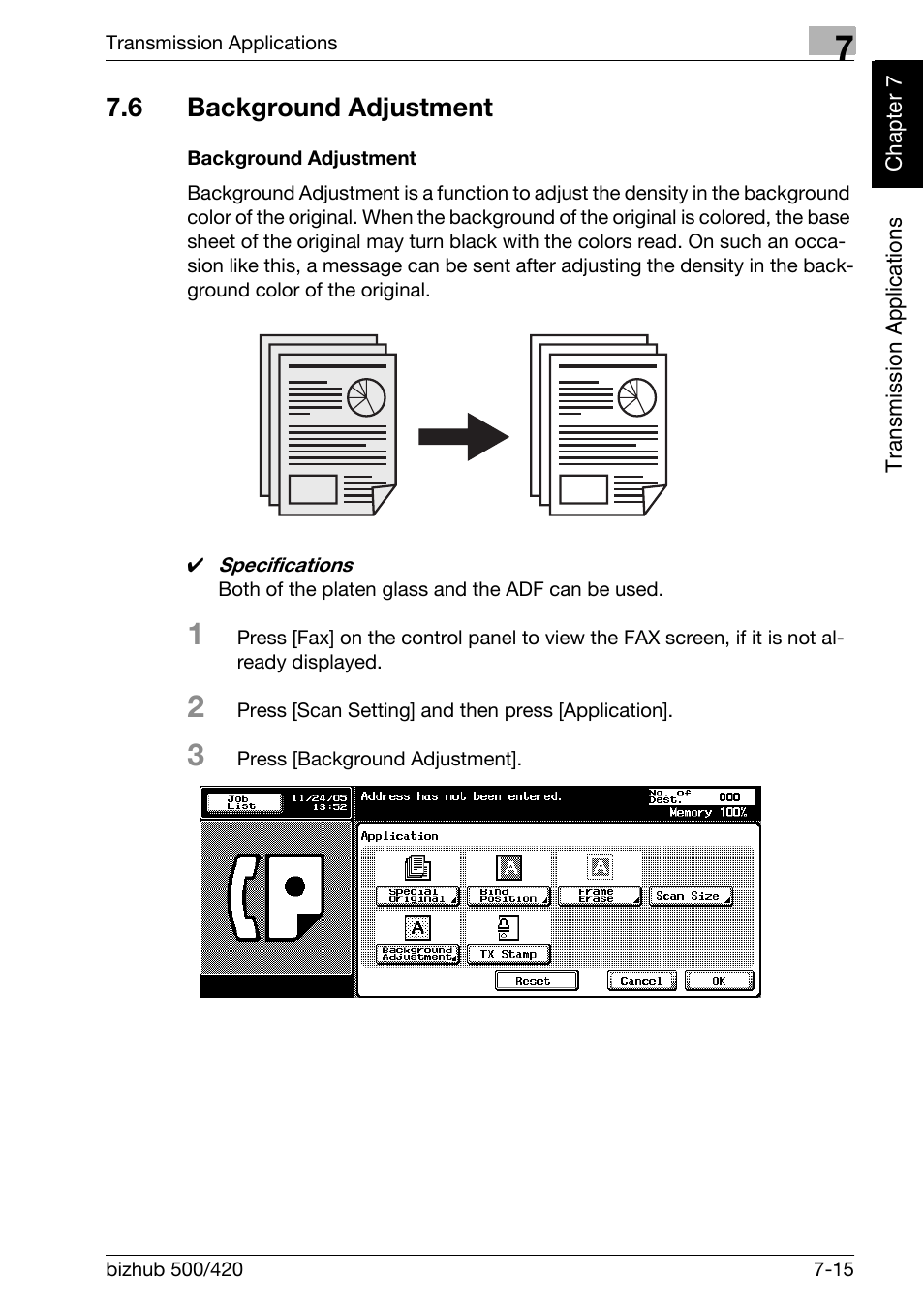 6 background adjustment, Background adjustment, Background adjustment -15 | Konica Minolta bizhub 420 User Manual | Page 136 / 346