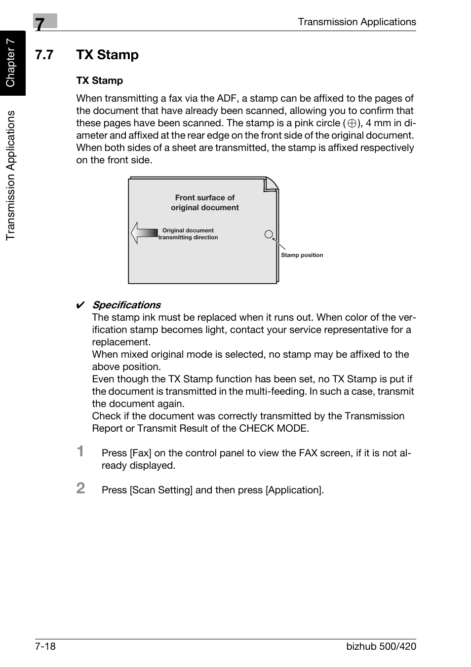 7 tx stamp, Tx stamp, Tx stamp -18 | Konica Minolta bizhub 420 User Manual | Page 139 / 346