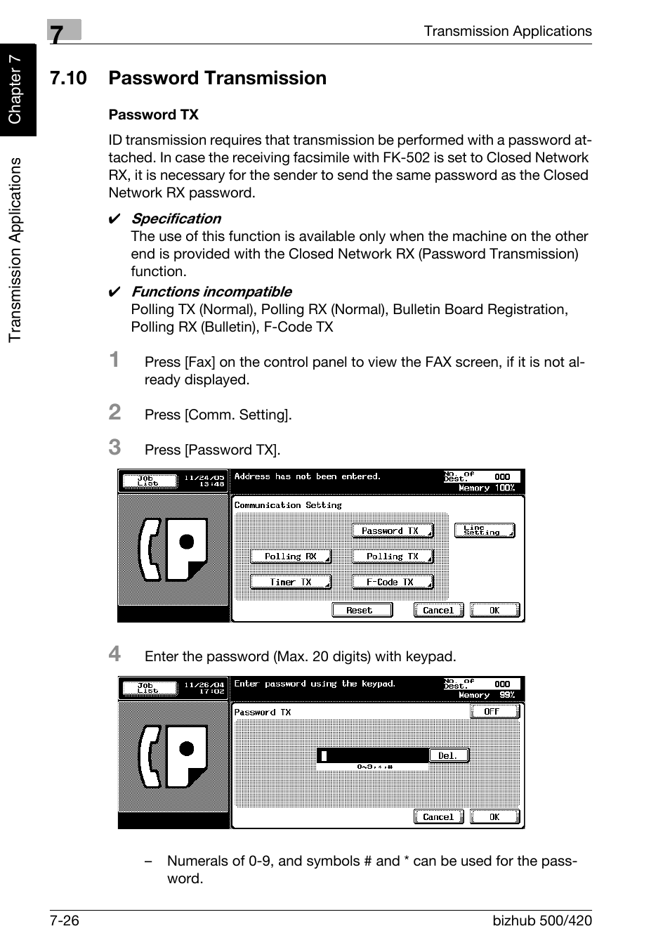 10 password transmission, Password tx, Password transmission -26 | Konica Minolta bizhub 420 User Manual | Page 147 / 346