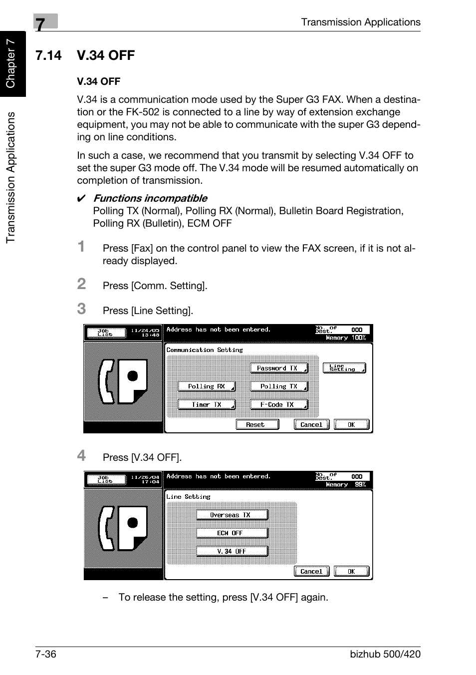 14 v.34 off, V.34 off, V.34 off -36 | Konica Minolta bizhub 420 User Manual | Page 157 / 346