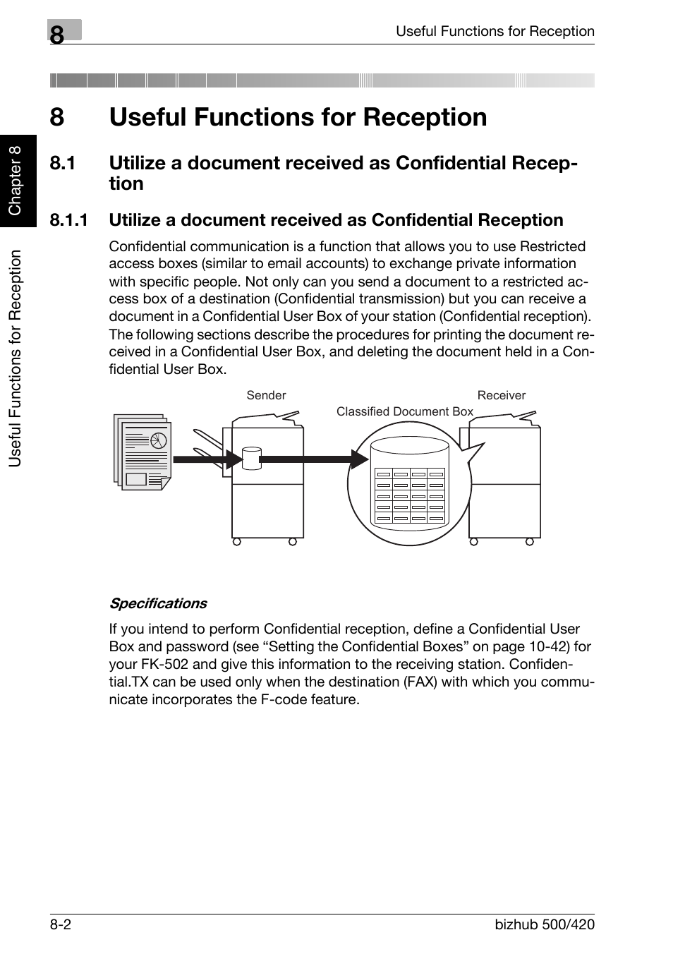 8 useful functions for reception, Useful functions for reception, 8useful functions for reception | Konica Minolta bizhub 420 User Manual | Page 161 / 346