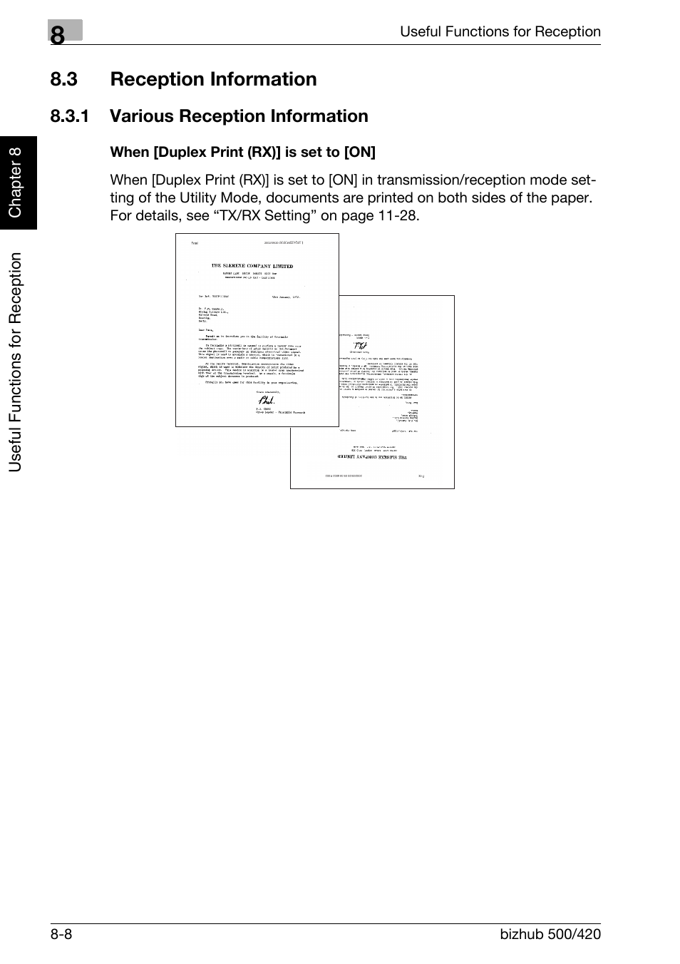 3 reception information, 1 various reception information, When [duplex print (rx)] is set to [on | Reception information -8, Various reception information -8 | Konica Minolta bizhub 420 User Manual | Page 167 / 346