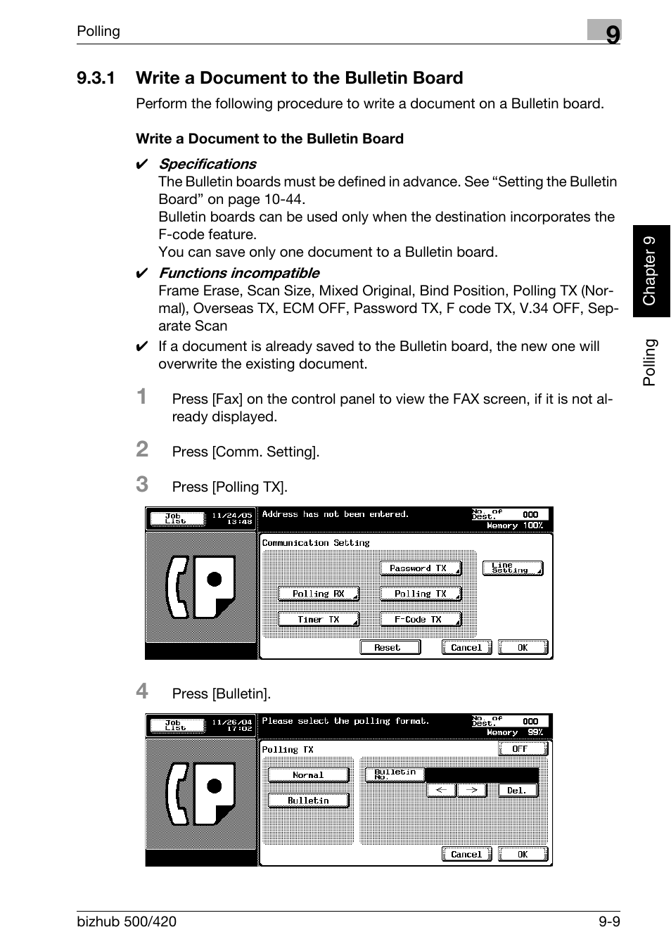 1 write a document to the bulletin board, Write a document to the bulletin board, Write a document to the bulletin board -9 | Konica Minolta bizhub 420 User Manual | Page 176 / 346