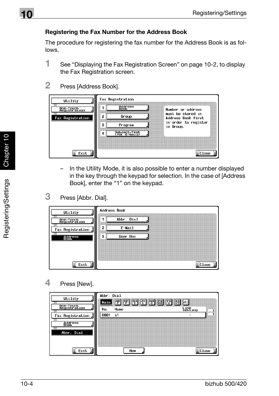 Registering the fax number for the address book | Konica Minolta bizhub 420 User Manual | Page 183 / 346