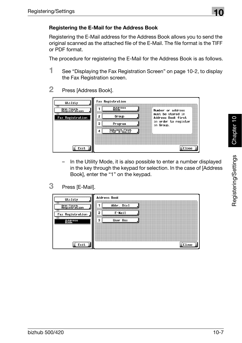 Registering the e-mail for the address book | Konica Minolta bizhub 420 User Manual | Page 186 / 346