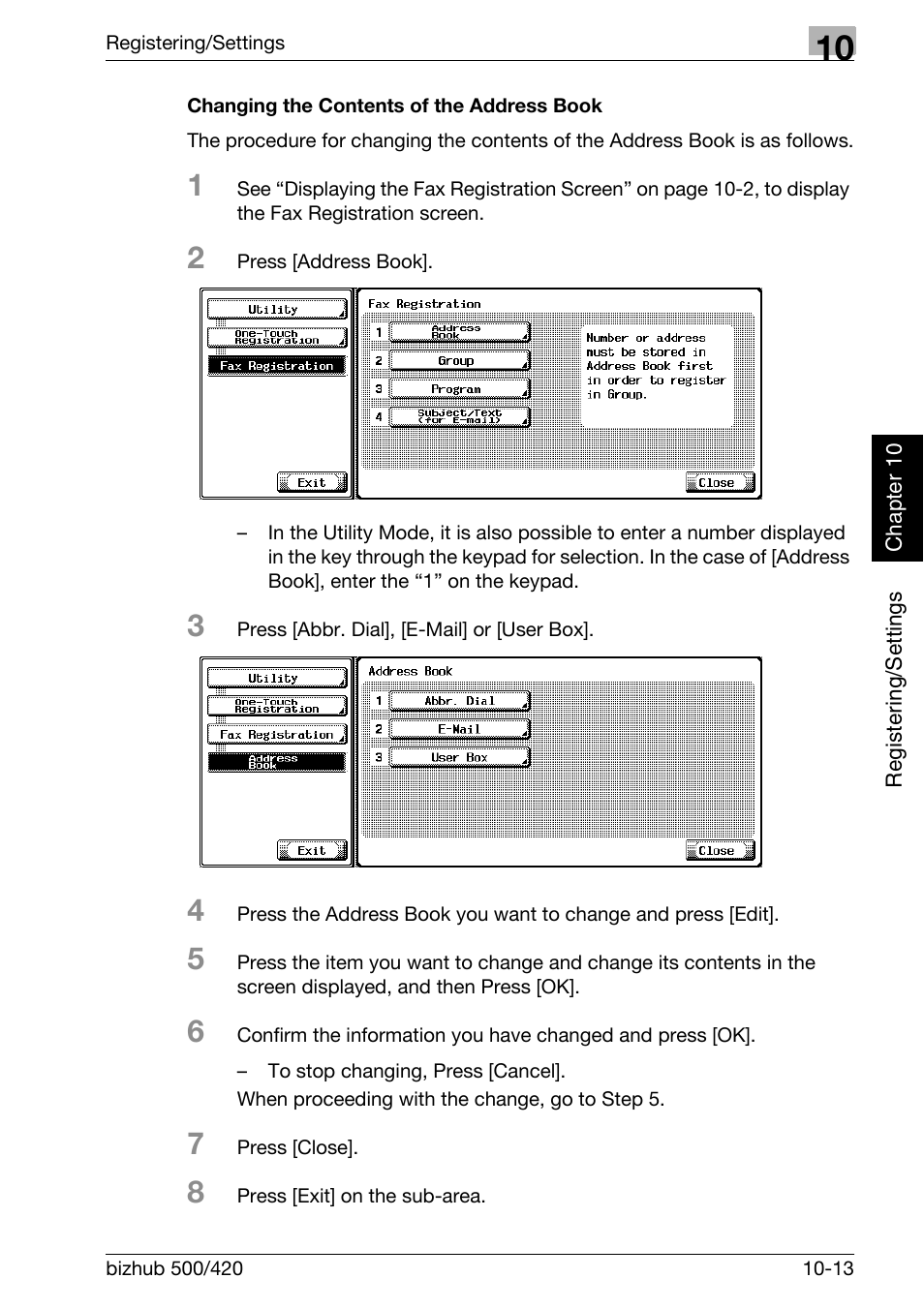 Changing the contents of the address book | Konica Minolta bizhub 420 User Manual | Page 192 / 346