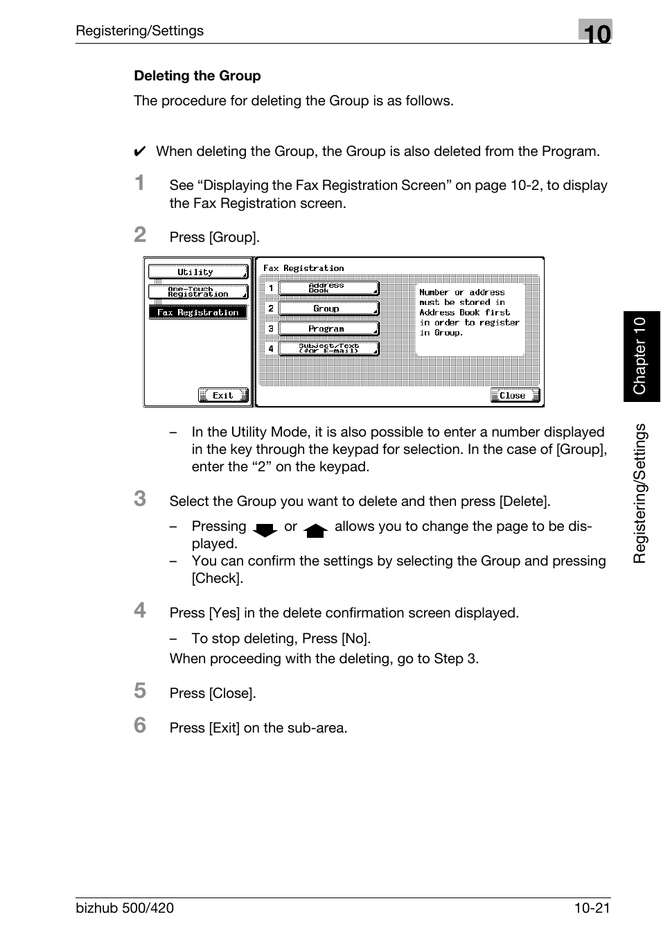 Deleting the group | Konica Minolta bizhub 420 User Manual | Page 200 / 346