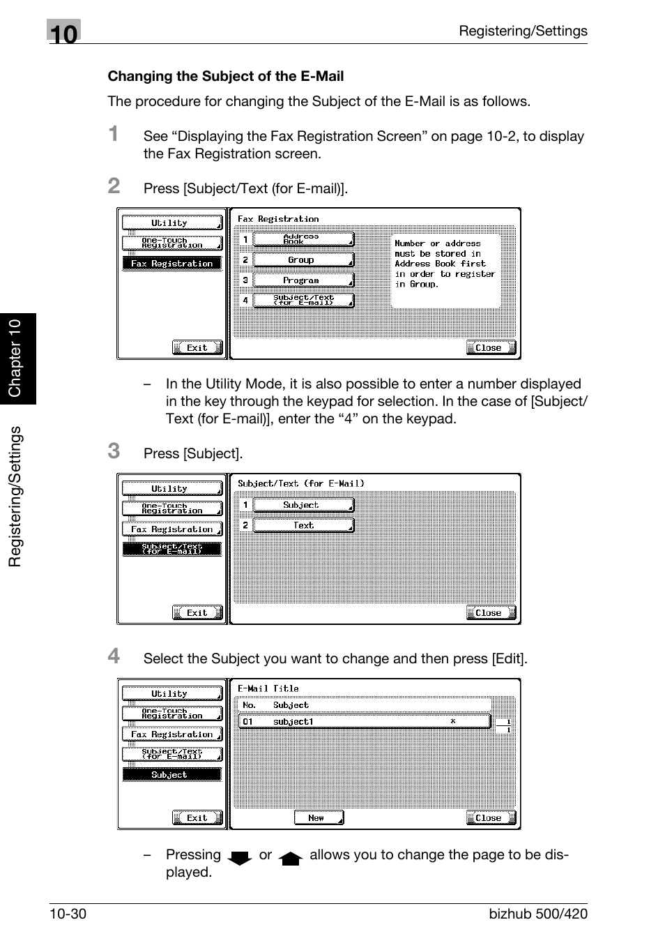 Changing the subject of the e-mail | Konica Minolta bizhub 420 User Manual | Page 209 / 346