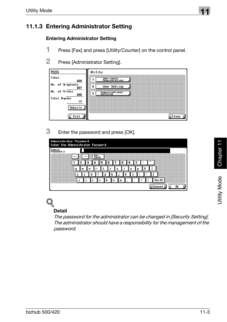 3 entering administrator setting, Entering administrator setting, Entering administrator setting -3 | Konica Minolta bizhub 420 User Manual | Page 228 / 346