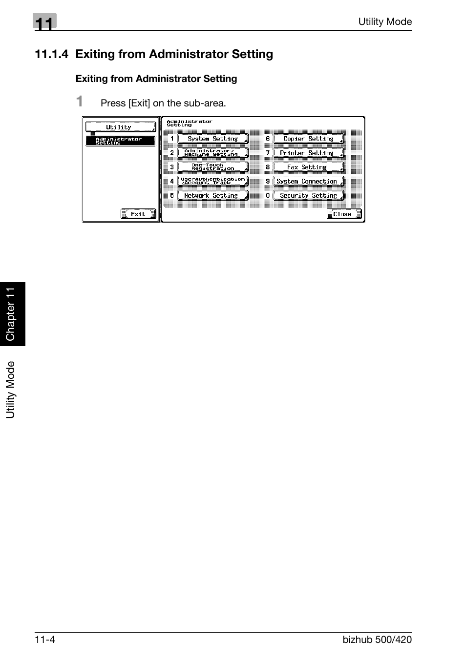 4 exiting from administrator setting, Exiting from administrator setting, Exiting from administrator setting -4 | Konica Minolta bizhub 420 User Manual | Page 229 / 346