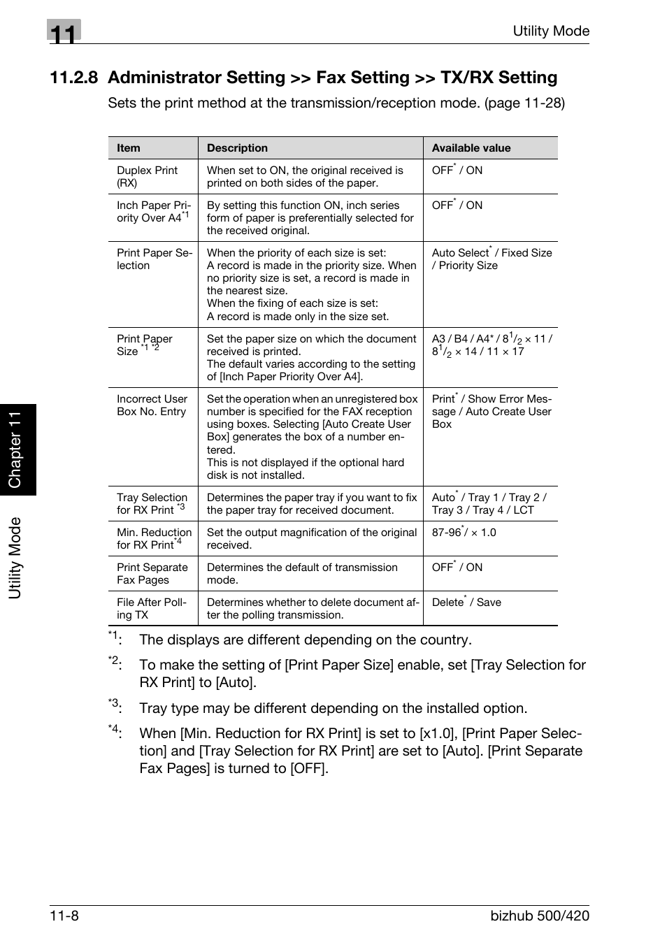 Utility mode ch ap te r 11 | Konica Minolta bizhub 420 User Manual | Page 233 / 346