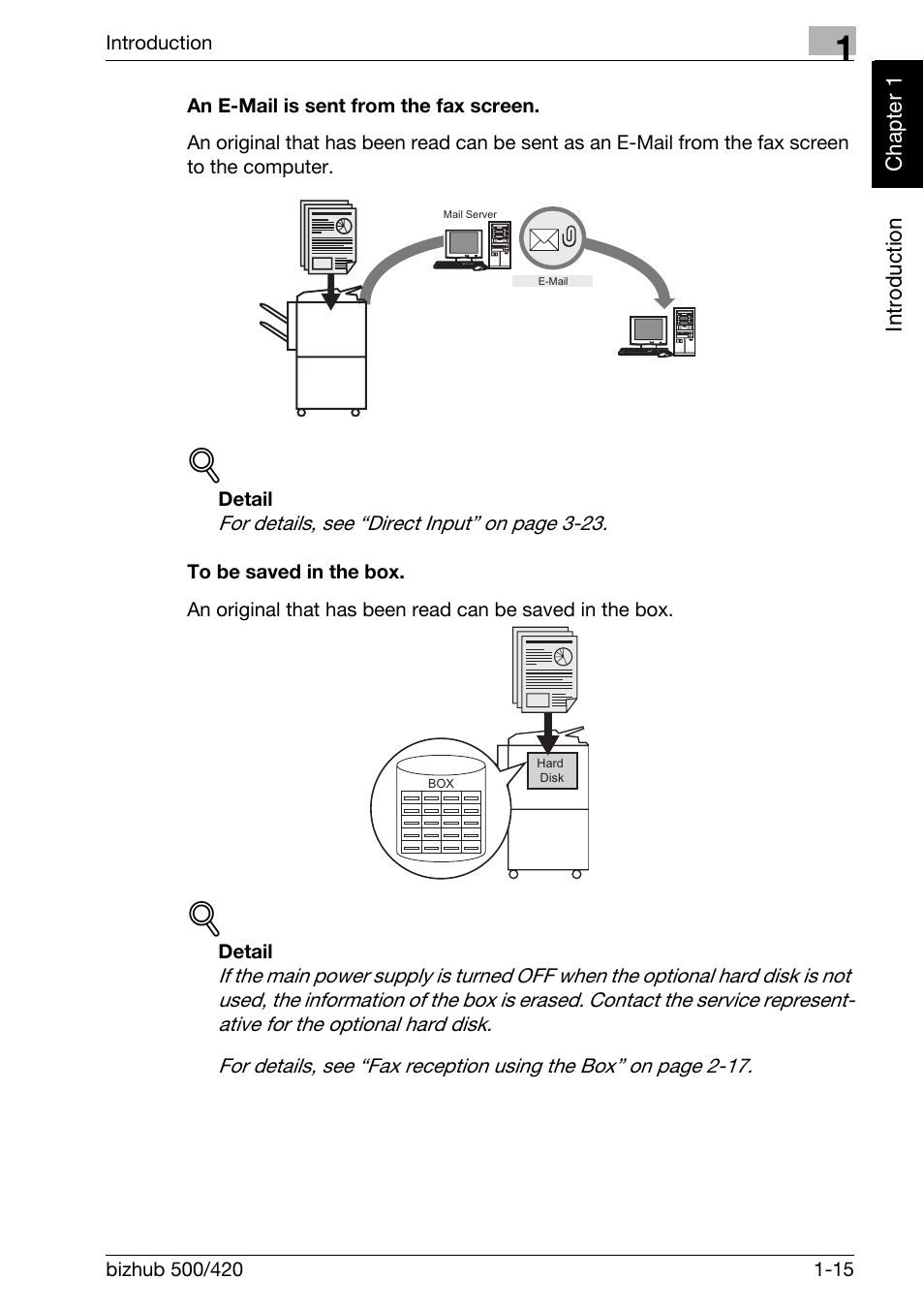 An e-mail is sent from the fax screen, To be saved in the box | Konica Minolta bizhub 420 User Manual | Page 24 / 346