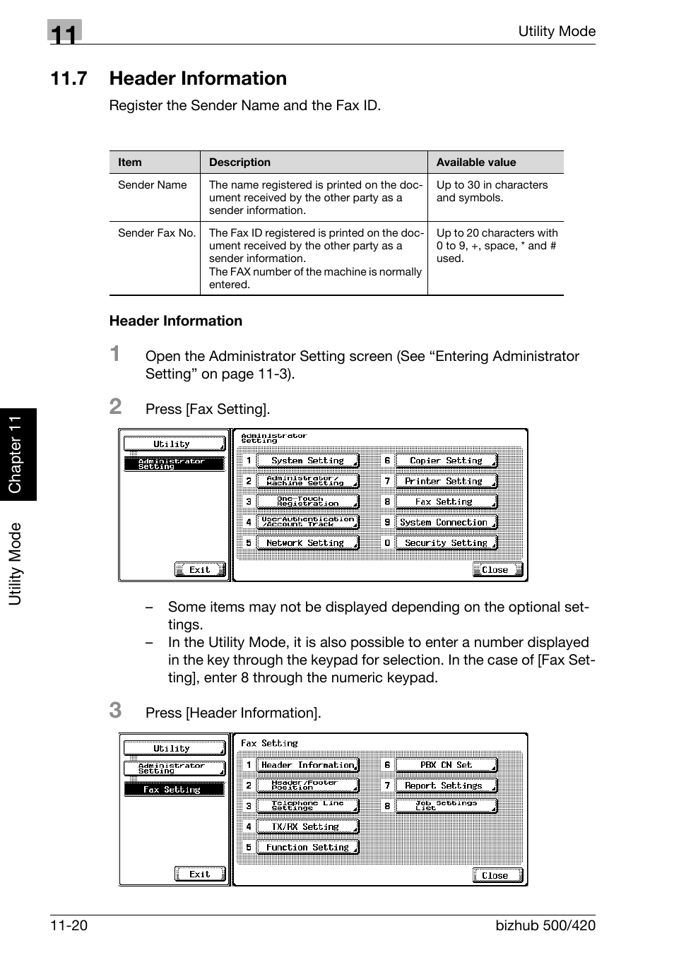 7 header information, Header information, Header information -20 | Konica Minolta bizhub 420 User Manual | Page 245 / 346