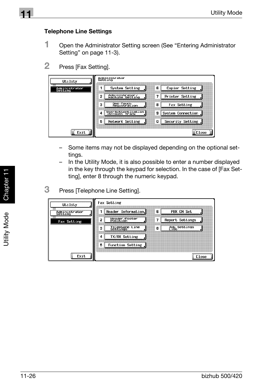 Telephone line settings | Konica Minolta bizhub 420 User Manual | Page 251 / 346