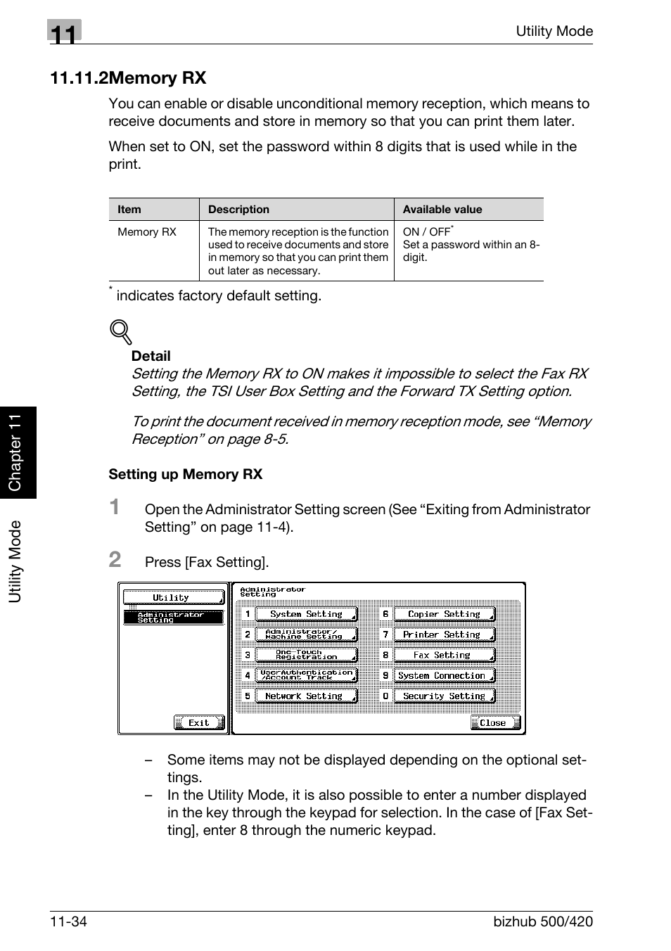 2 memory rx, Setting up memory rx, Memory rx -34 | Konica Minolta bizhub 420 User Manual | Page 259 / 346