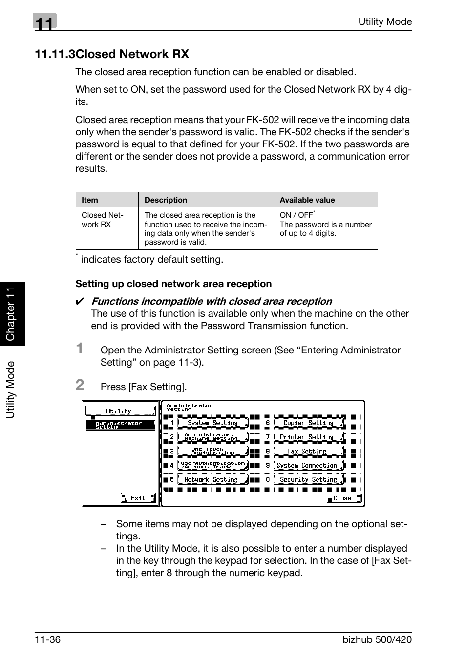 3 closed network rx, Setting up closed network area reception, Closed network rx -36 | 3closed network rx | Konica Minolta bizhub 420 User Manual | Page 261 / 346